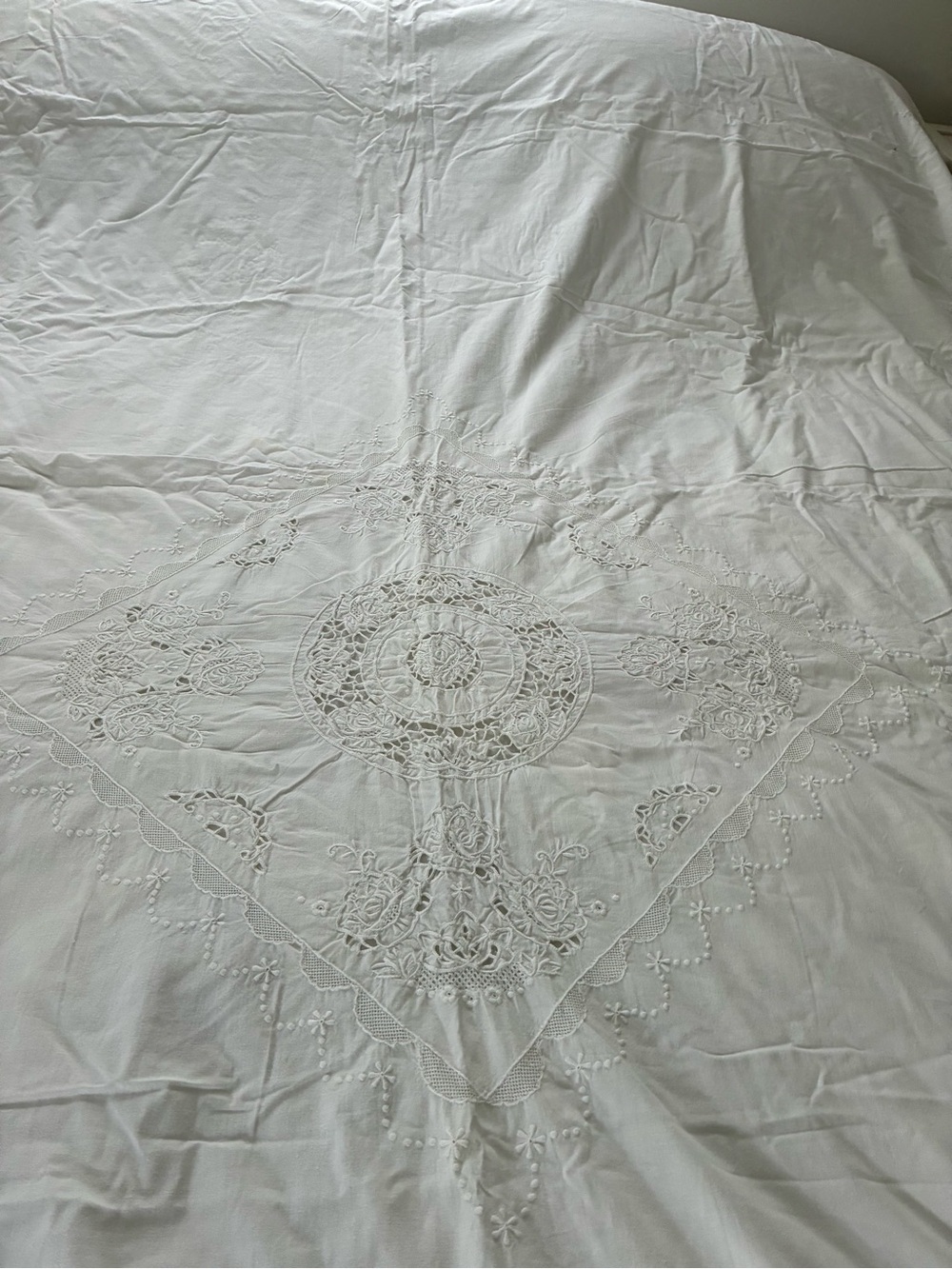 Vtg Bella Continental Battenburg Lace Twin Duvet Cover White Cotton Embroidered